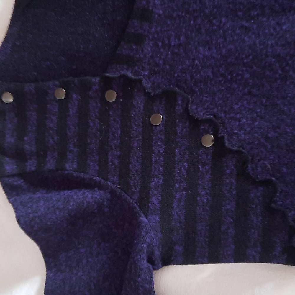 Ardoise Studded Front Purple Long Sleeve Women's Ruffled Hem, Top